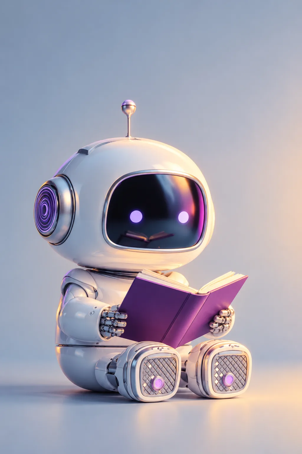 Kleiner Roboter liest in einem Buch