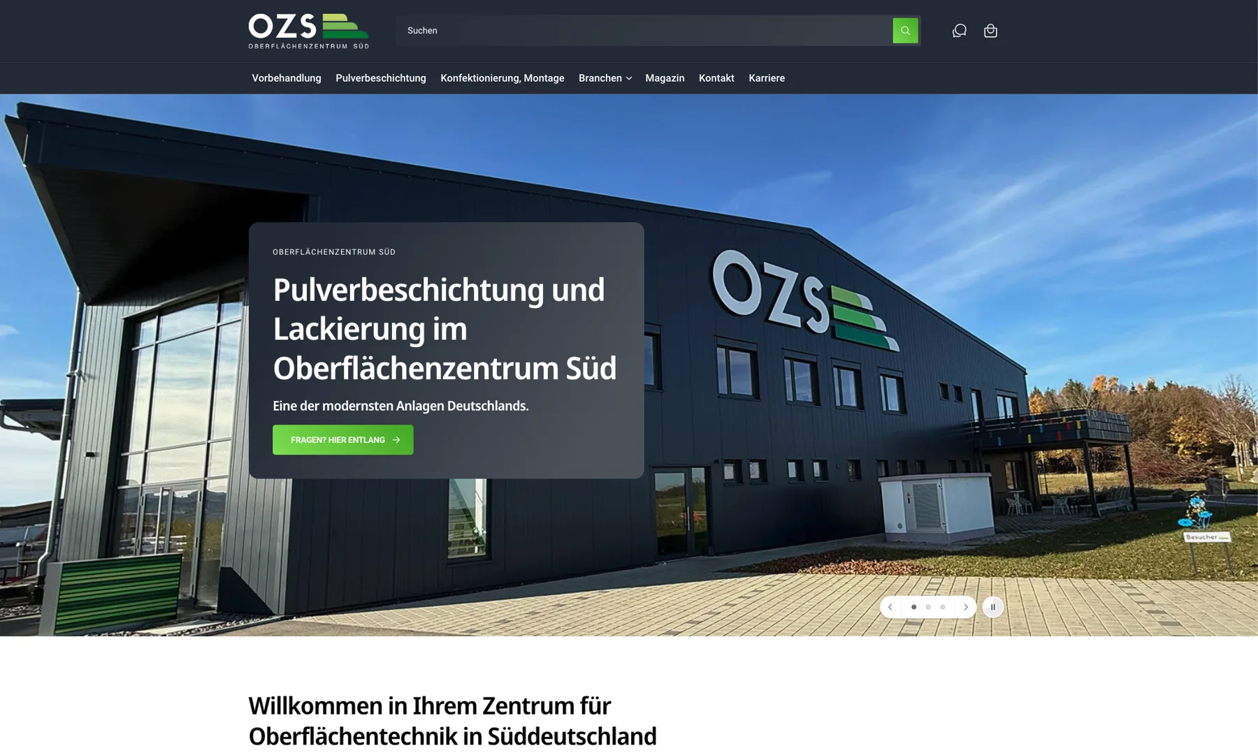 Website des Oberflächenzentrums Süd
