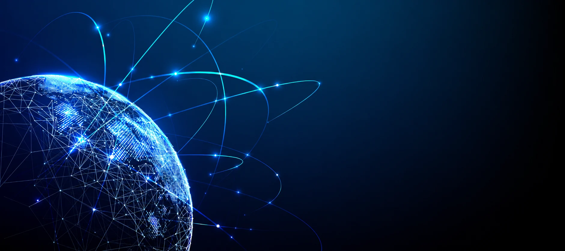 Leuchtender Globus mit Netzwerk und Verbindungslinien als Sinnbild für internationale Sichtbarkeit